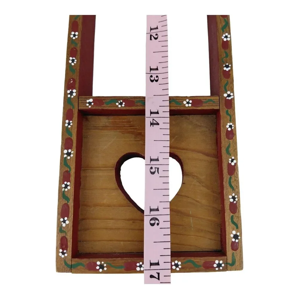 Wood Wall Mounted Trinket Curio Shelf Hand Painted Heart Cutouts 17 x 3.75